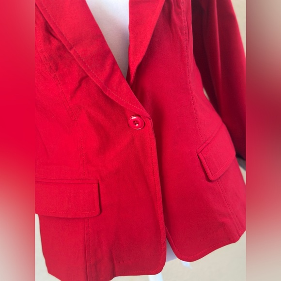 Papaya Red Blazer Jacket Women’s Medium Rolled Cuff Stretchy Lightweight - Picture 3 of 6